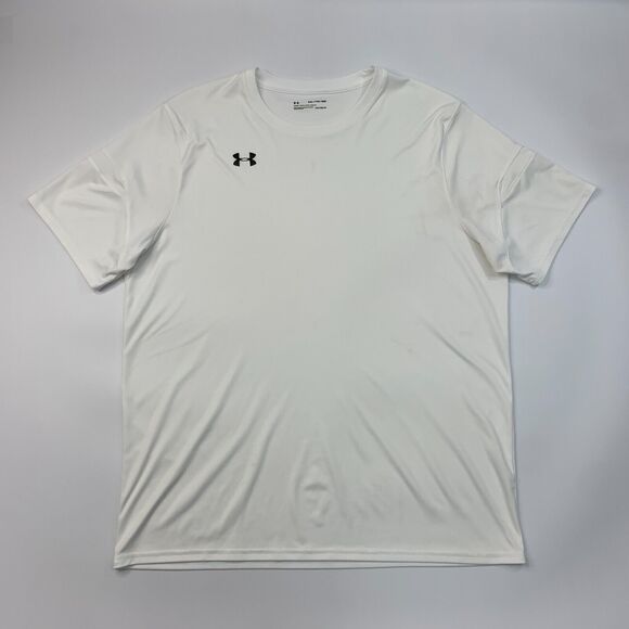 Under Armour Training T Shirt Mens 2XL XXL Cream Short Sleeve HeatGear Athletic - Picture 2 of 12